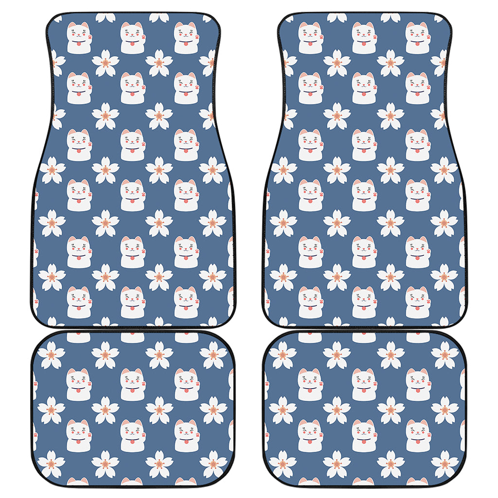 Japanese Lucky Cat And Sakura Print Front and Back Car Floor Mats
