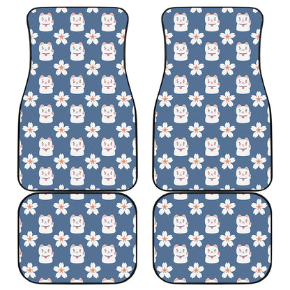 Japanese Lucky Cat And Sakura Print Front and Back Car Floor Mats
