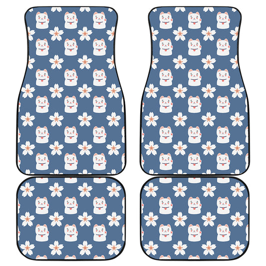 Japanese Lucky Cat And Sakura Print Front and Back Car Floor Mats