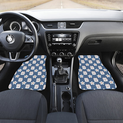 Japanese Lucky Cat And Sakura Print Front and Back Car Floor Mats