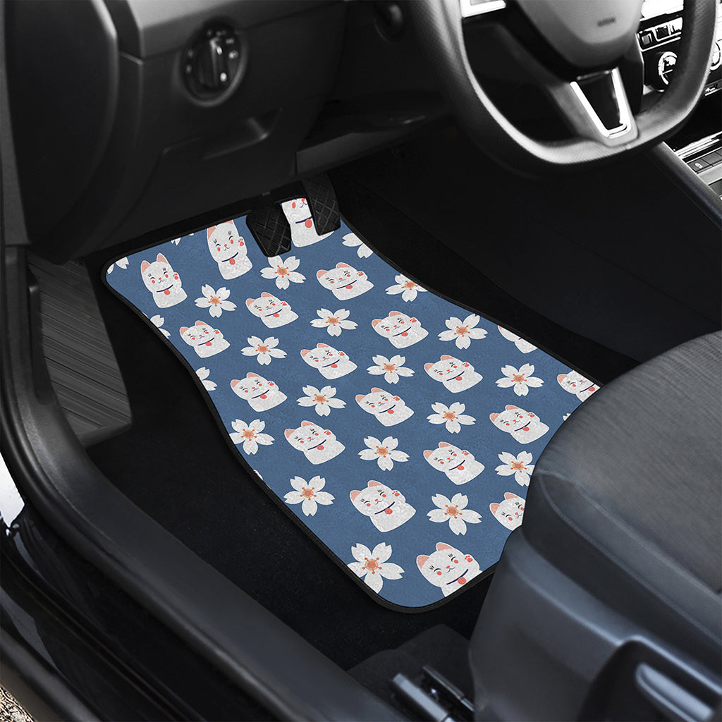 Japanese Lucky Cat And Sakura Print Front and Back Car Floor Mats