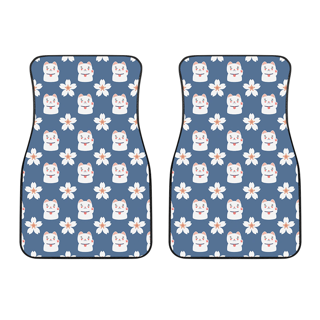 Japanese Lucky Cat And Sakura Print Front Car Floor Mats