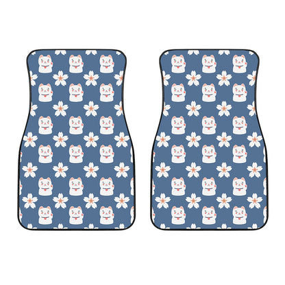 Japanese Lucky Cat And Sakura Print Front Car Floor Mats