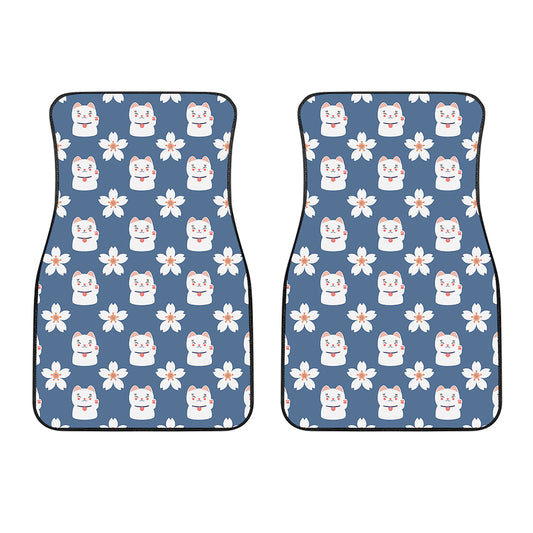 Japanese Lucky Cat And Sakura Print Front Car Floor Mats