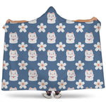 Japanese Lucky Cat And Sakura Print Hooded Blanket