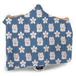 Japanese Lucky Cat And Sakura Print Hooded Blanket