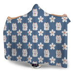 Japanese Lucky Cat And Sakura Print Hooded Blanket