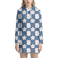 Japanese Lucky Cat And Sakura Print Pullover Hoodie Dress
