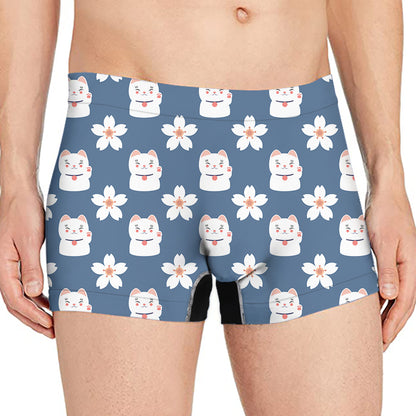 Japanese Lucky Cat And Sakura Print Men's Boxer Briefs