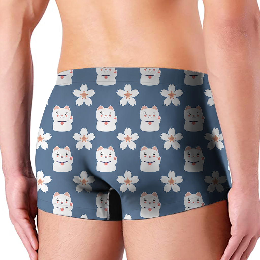 Japanese Lucky Cat And Sakura Print Men's Boxer Briefs