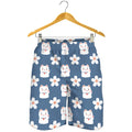 Japanese Lucky Cat And Sakura Print Men's Shorts