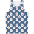 Japanese Lucky Cat And Sakura Print Men's Tank Top