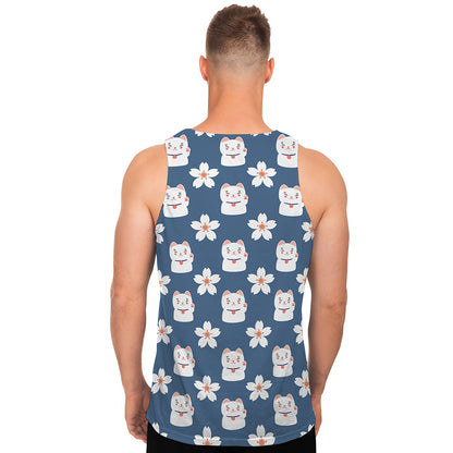 Japanese Lucky Cat And Sakura Print Men's Tank Top