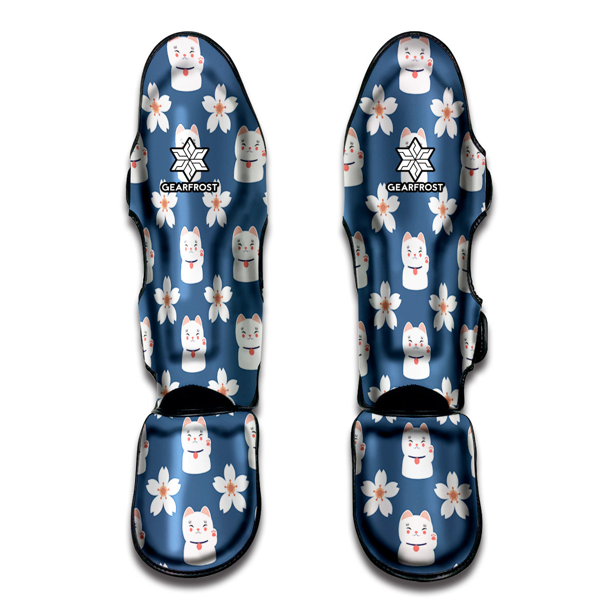 Japanese Lucky Cat And Sakura Print Muay Thai Shin Guard