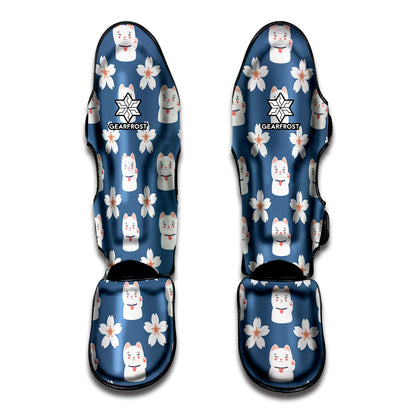 Japanese Lucky Cat And Sakura Print Muay Thai Shin Guard