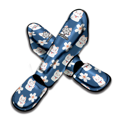 Japanese Lucky Cat And Sakura Print Muay Thai Shin Guard