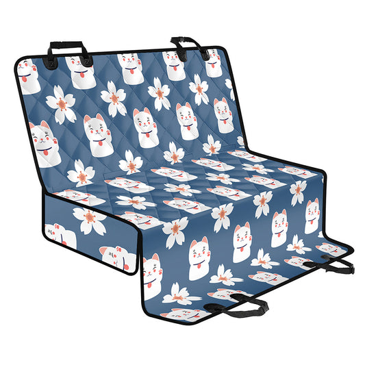 Japanese Lucky Cat And Sakura Print Pet Car Back Seat Cover