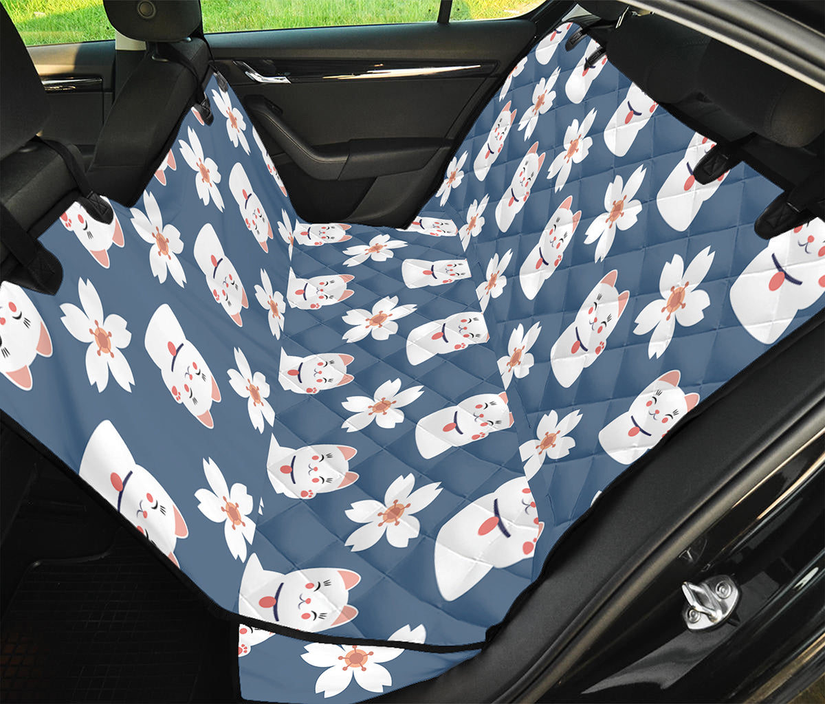 Japanese Lucky Cat And Sakura Print Pet Car Back Seat Cover