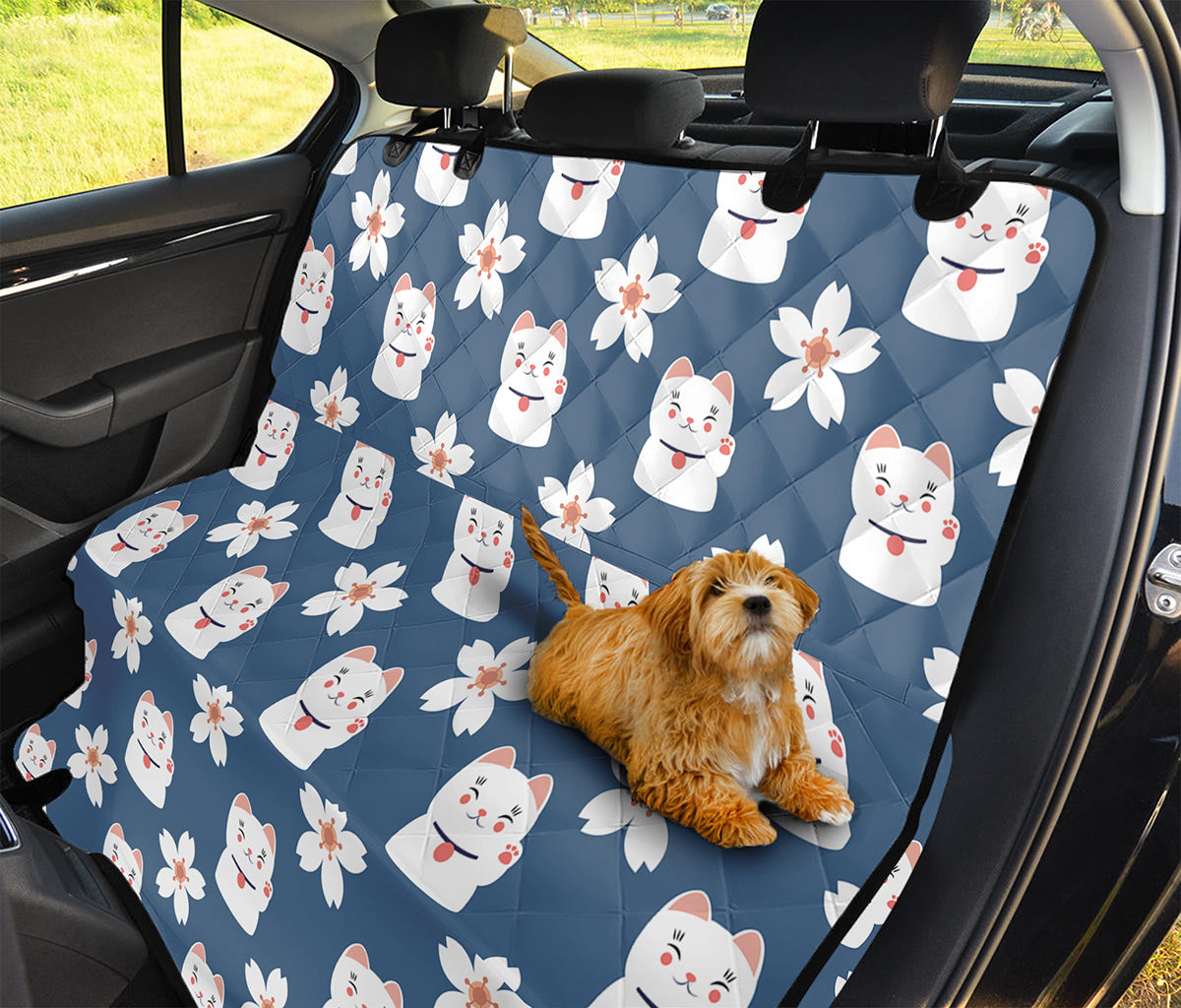 Japanese Lucky Cat And Sakura Print Pet Car Back Seat Cover
