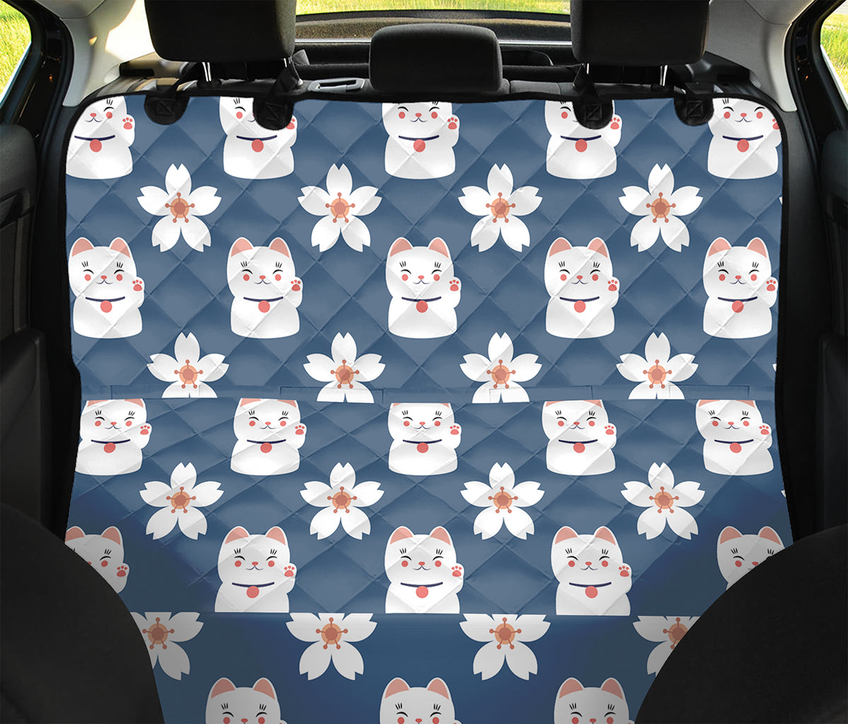 Japanese Lucky Cat And Sakura Print Pet Car Back Seat Cover