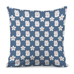 Japanese Lucky Cat And Sakura Print Pillow Cover