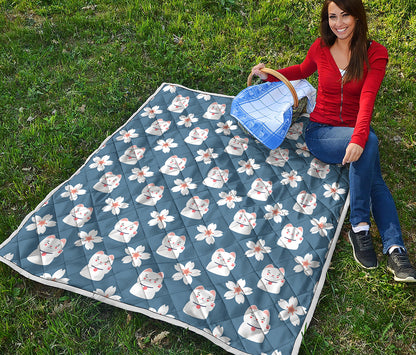 Japanese Lucky Cat And Sakura Print Quilt