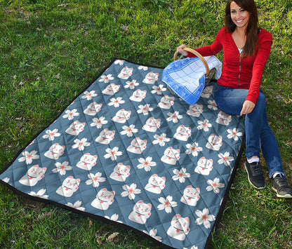 Japanese Lucky Cat And Sakura Print Quilt