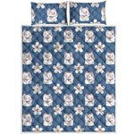 Japanese Lucky Cat And Sakura Print Quilt Bed Set