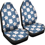 Japanese Lucky Cat And Sakura Print Universal Fit Car Seat Covers