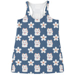 Japanese Lucky Cat And Sakura Print Women's Racerback Tank Top