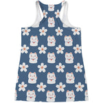 Japanese Lucky Cat And Sakura Print Women's Racerback Tank Top
