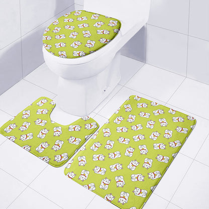 Japanese Lucky Cat Cartoon Print 3 Piece Bath Mat Set
