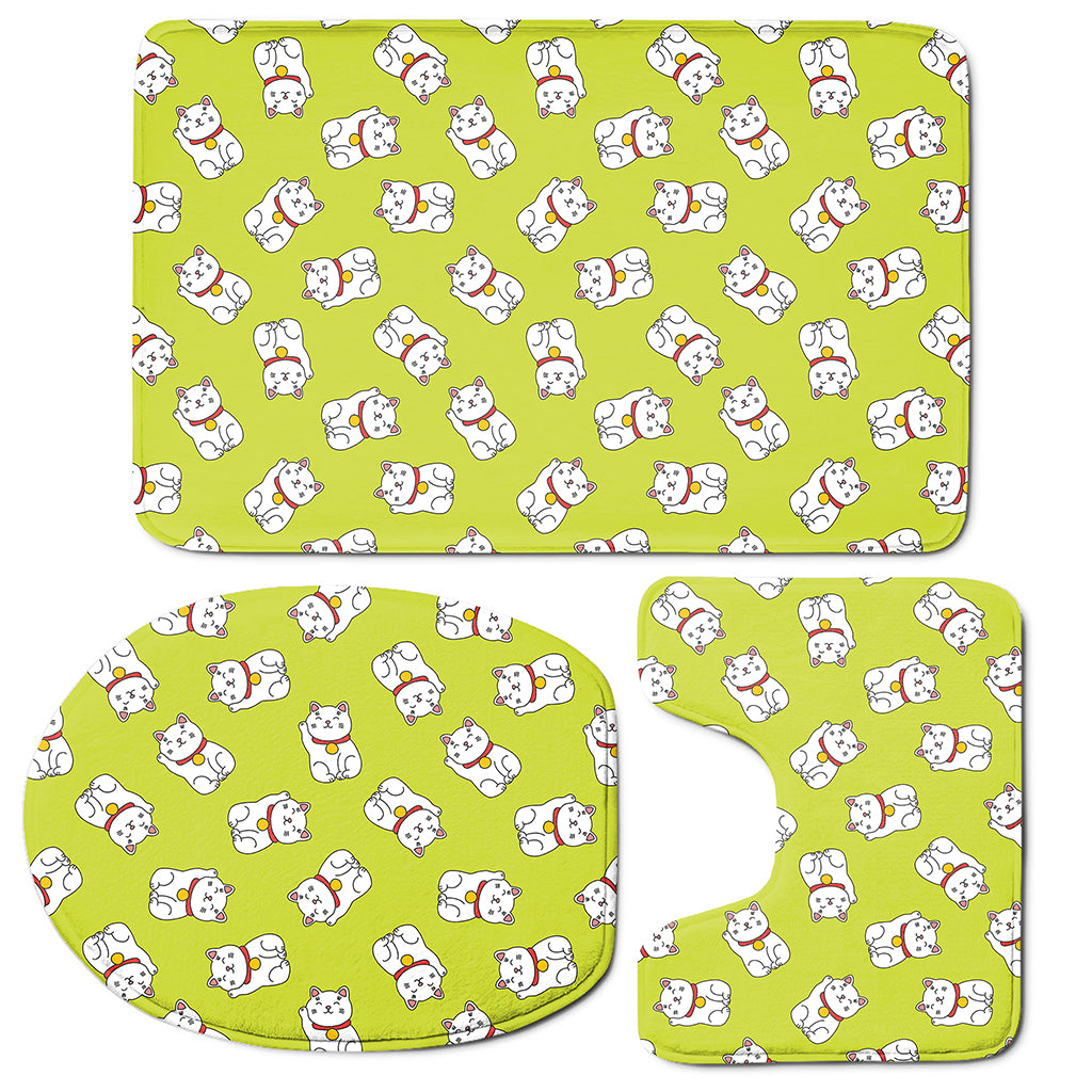 Japanese Lucky Cat Cartoon Print 3 Piece Bath Mat Set