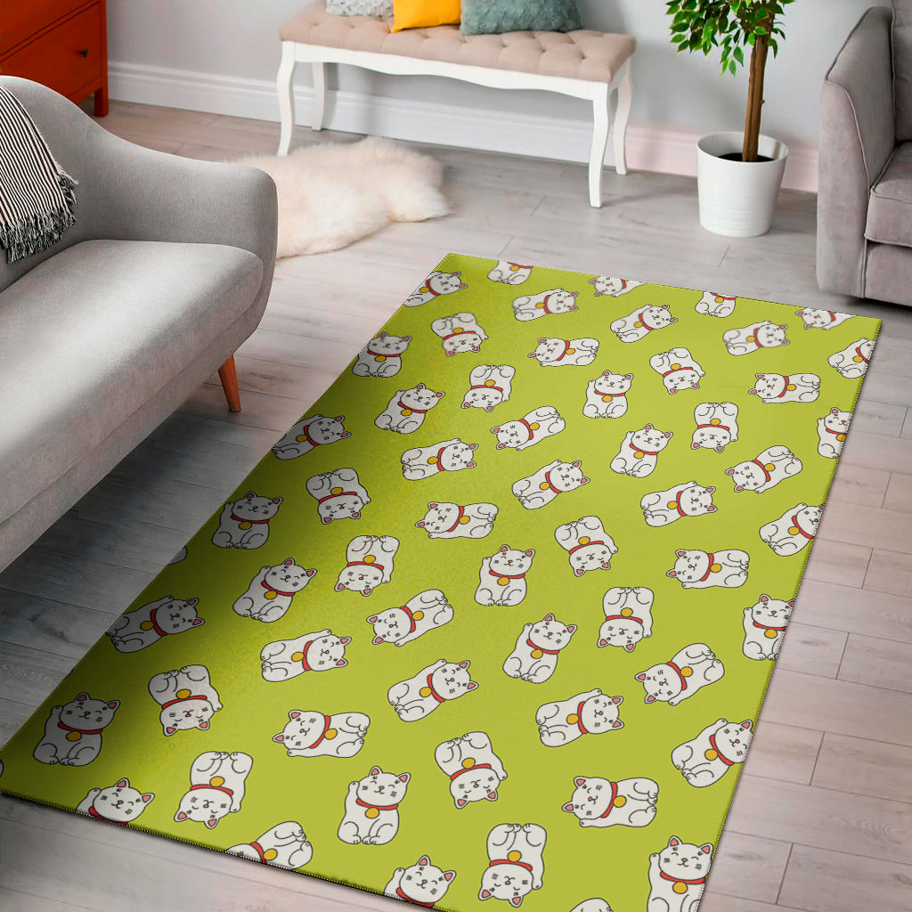 Japanese Lucky Cat Cartoon Print Area Rug