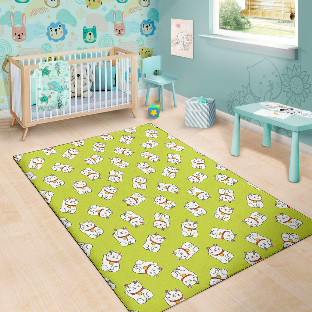Japanese Lucky Cat Cartoon Print Area Rug