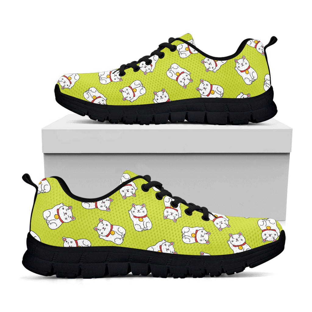 Japanese Lucky Cat Cartoon Print Black Sneakers