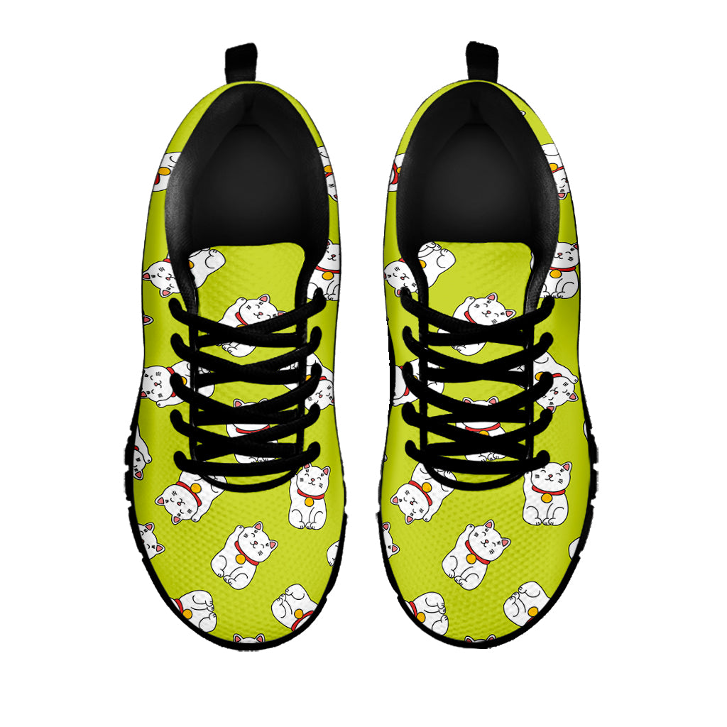 Japanese Lucky Cat Cartoon Print Black Sneakers