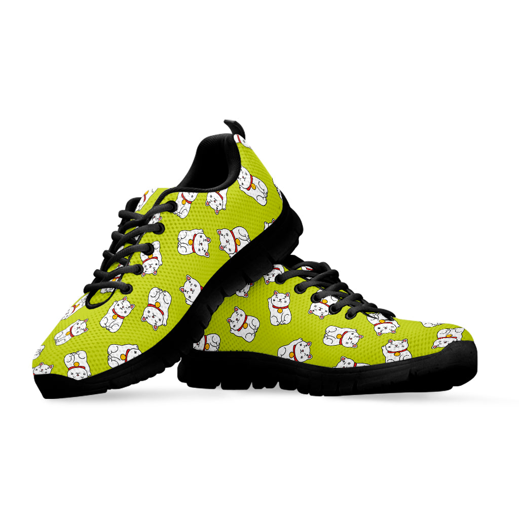 Japanese Lucky Cat Cartoon Print Black Sneakers