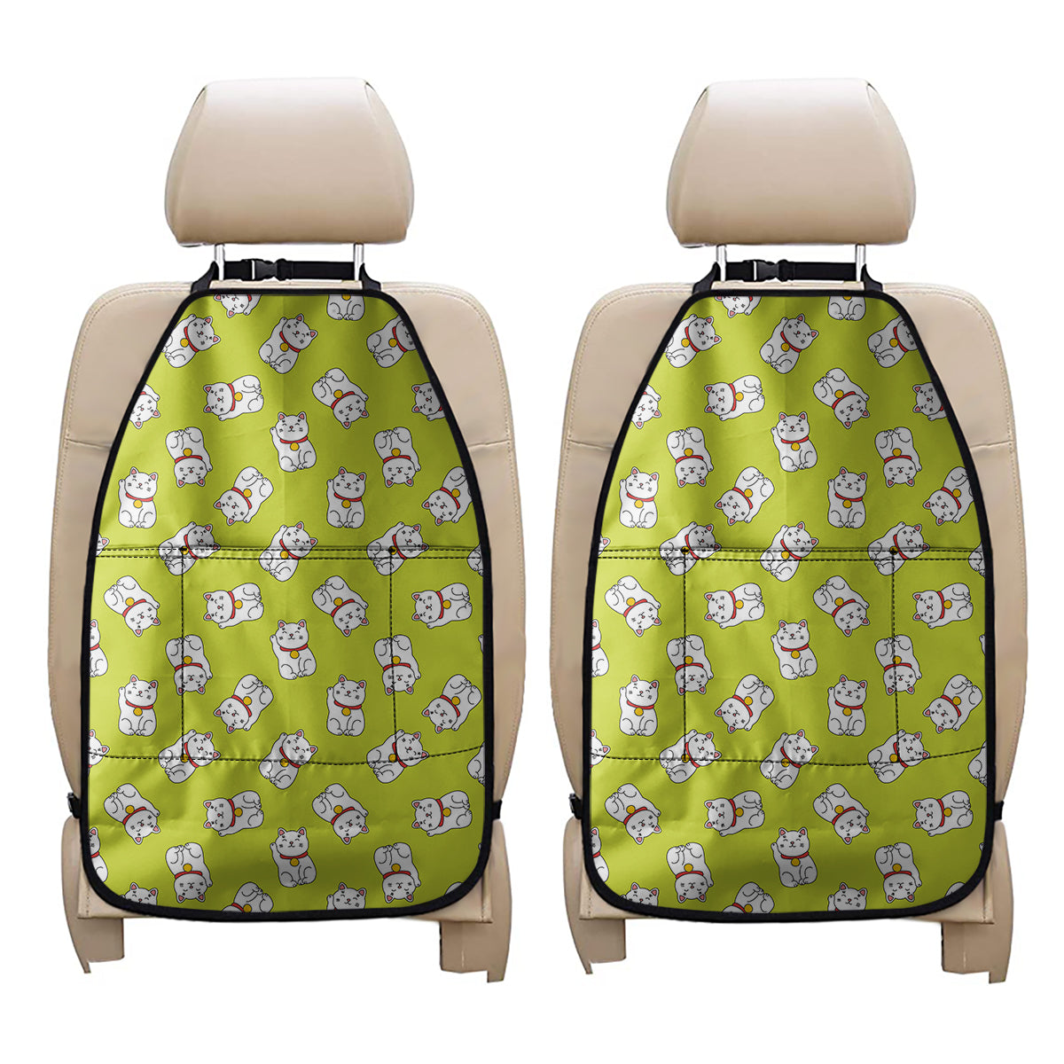 Japanese Lucky Cat Cartoon Print Car Seat Organizers