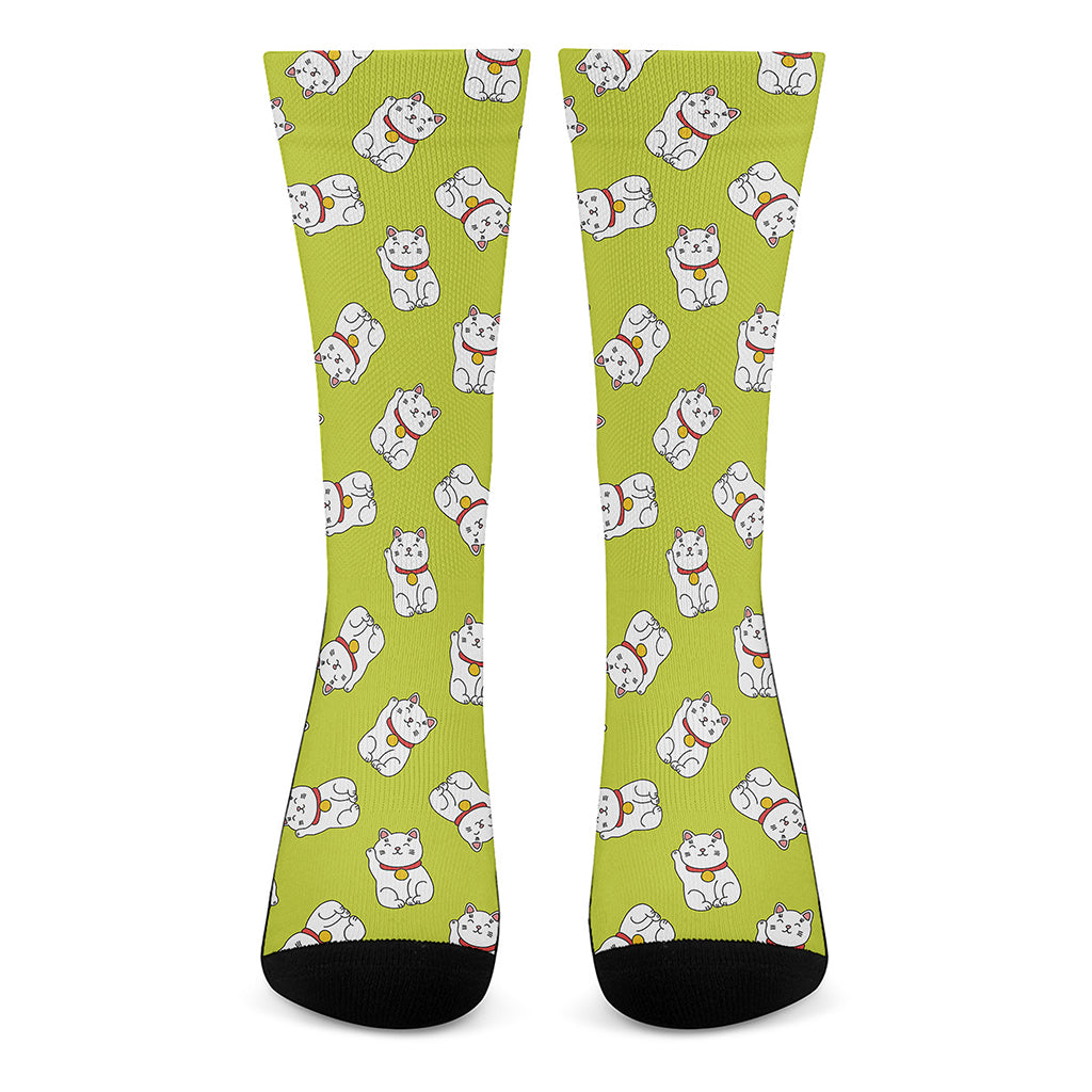 Japanese Lucky Cat Cartoon Print Crew Socks