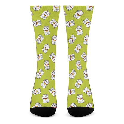 Japanese Lucky Cat Cartoon Print Crew Socks