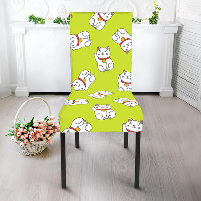 Japanese Lucky Cat Cartoon Print Dining Chair Slipcover