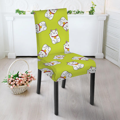 Japanese Lucky Cat Cartoon Print Dining Chair Slipcover