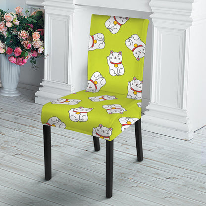 Japanese Lucky Cat Cartoon Print Dining Chair Slipcover