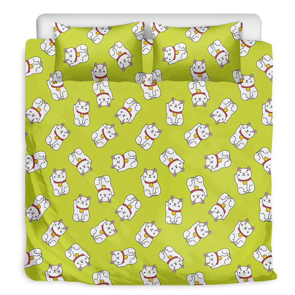 Japanese Lucky Cat Cartoon Print Duvet Cover Bedding Set