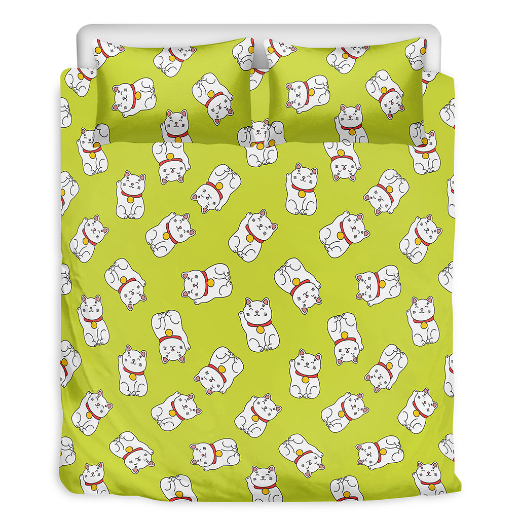 Japanese Lucky Cat Cartoon Print Duvet Cover Bedding Set