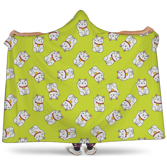 Japanese Lucky Cat Cartoon Print Hooded Blanket
