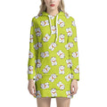 Japanese Lucky Cat Cartoon Print Pullover Hoodie Dress