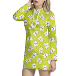 Japanese Lucky Cat Cartoon Print Hoodie Dress