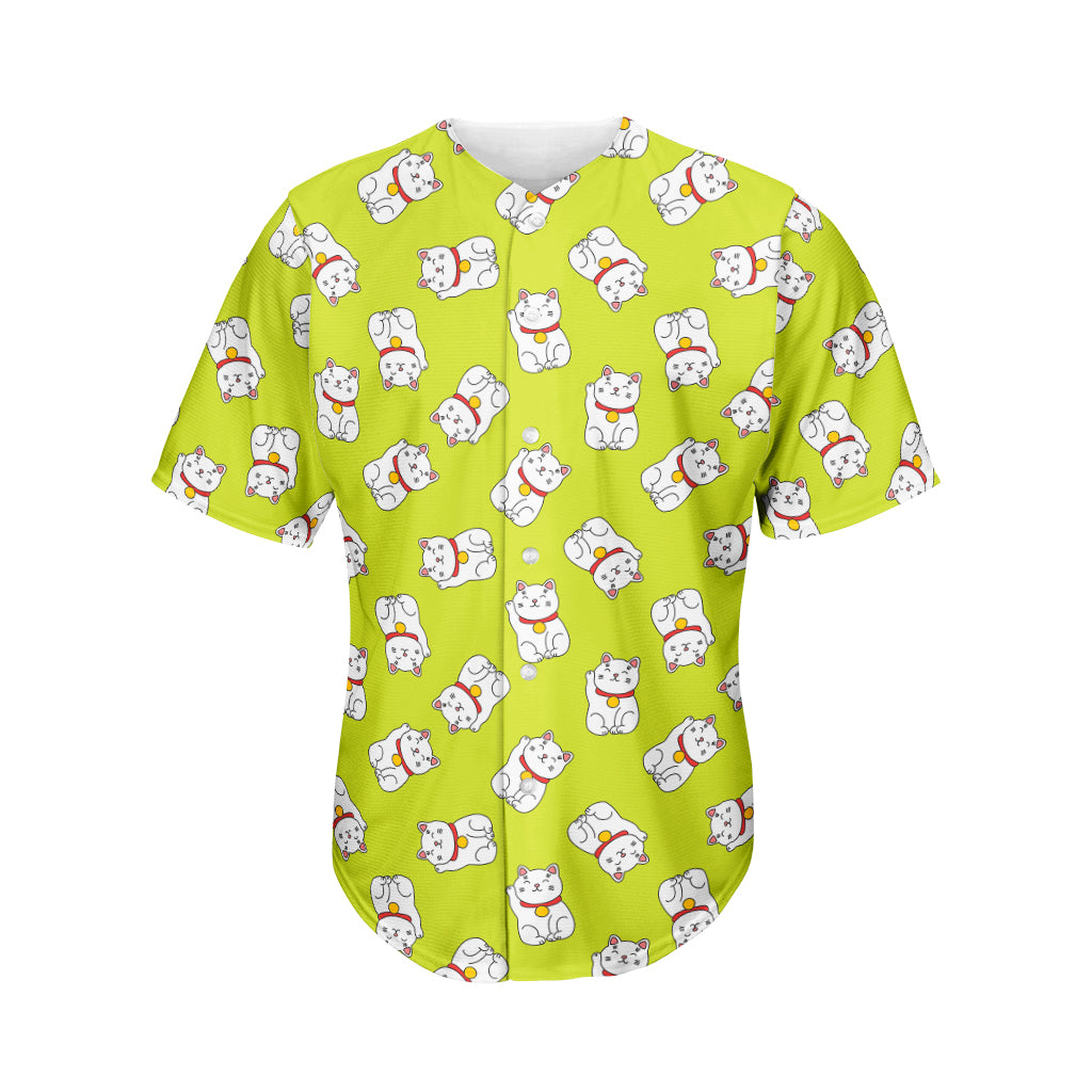 Japanese Lucky Cat Cartoon Print Men's Baseball Jersey